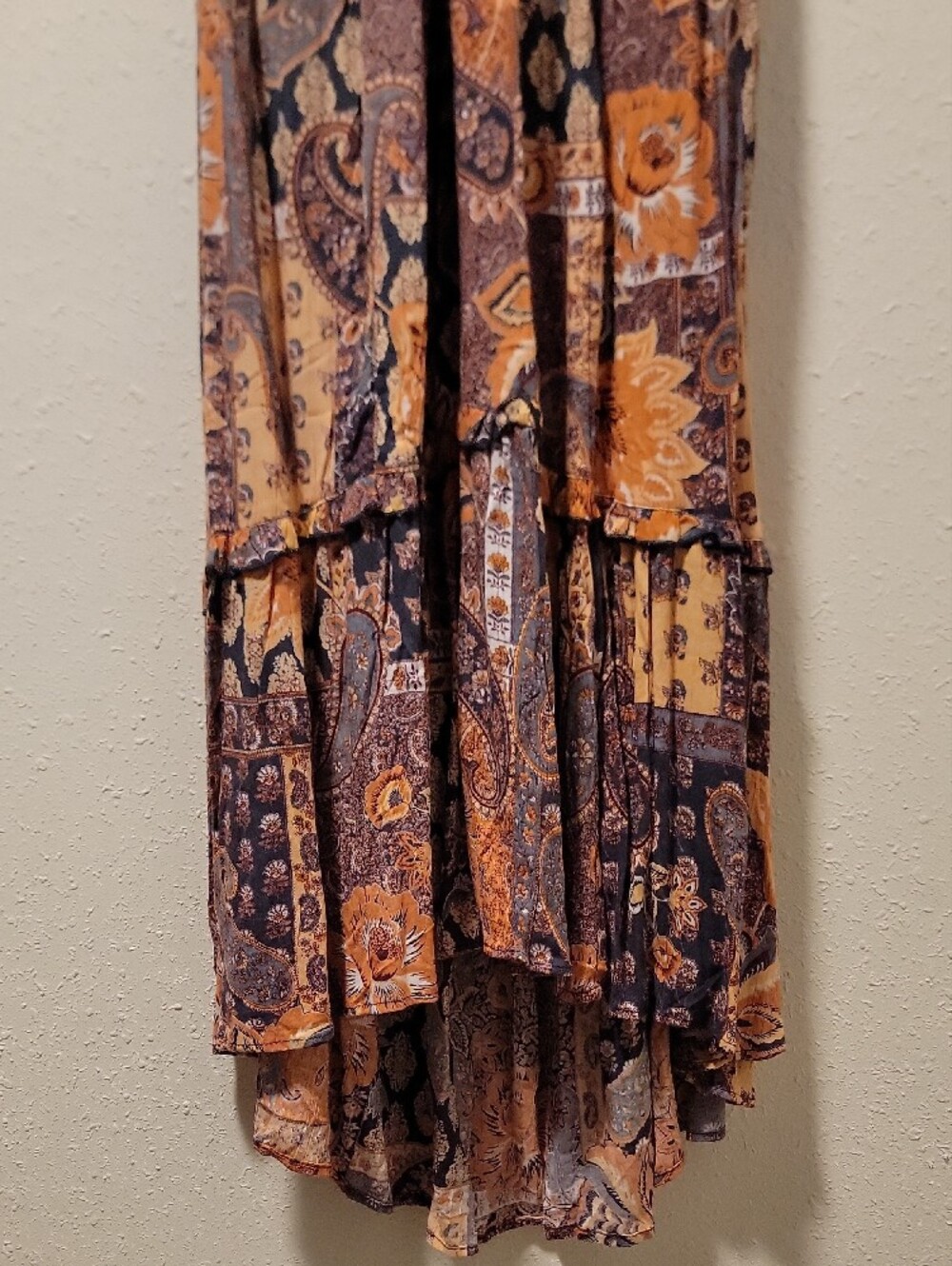 Angie Patchwork Paisley Maxi Dress in Rust and Navy Sz L 100% RAYON - Picture 6 of 12